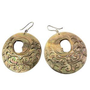 AMEDEO 925 Mother Of Pearl Moon Goddess Earrings Artisan Statement Large READ